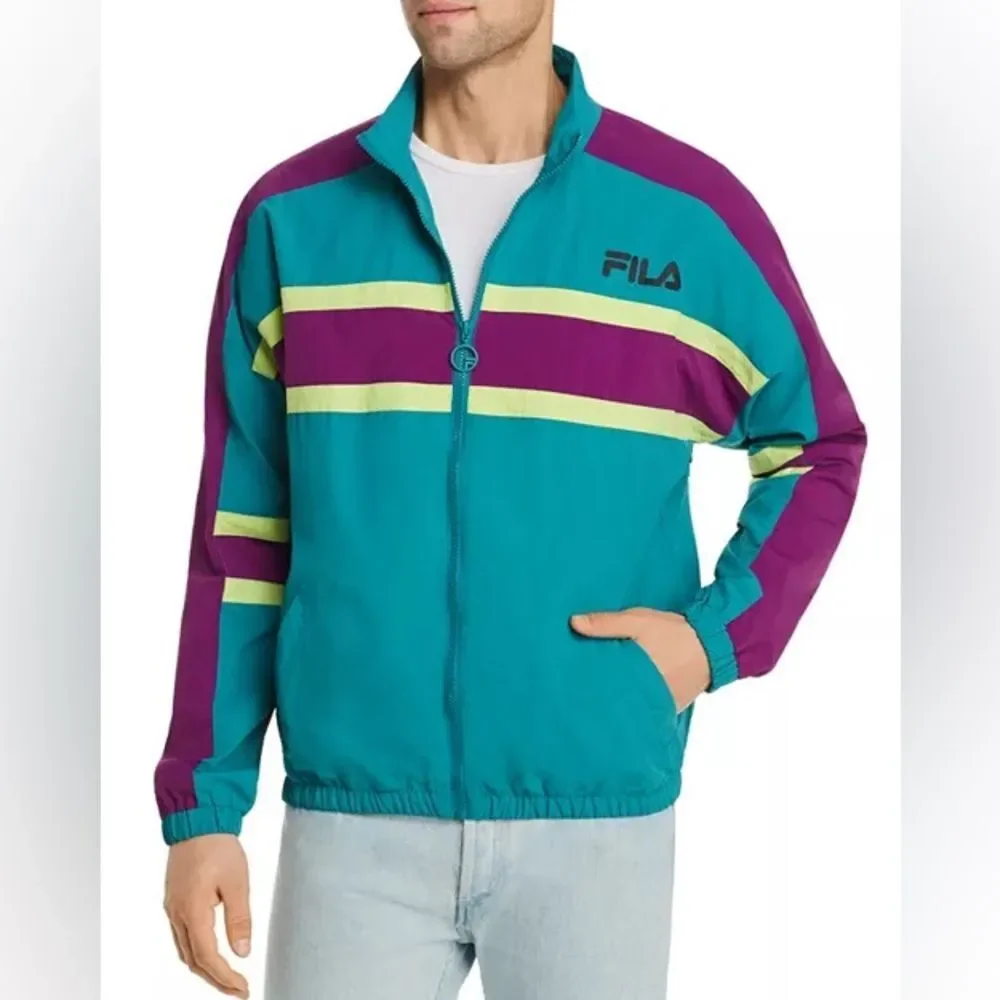 FILA Carter Track Jacket Size L 80s 90s Retro Sportswear Blue Colorblock Soccer